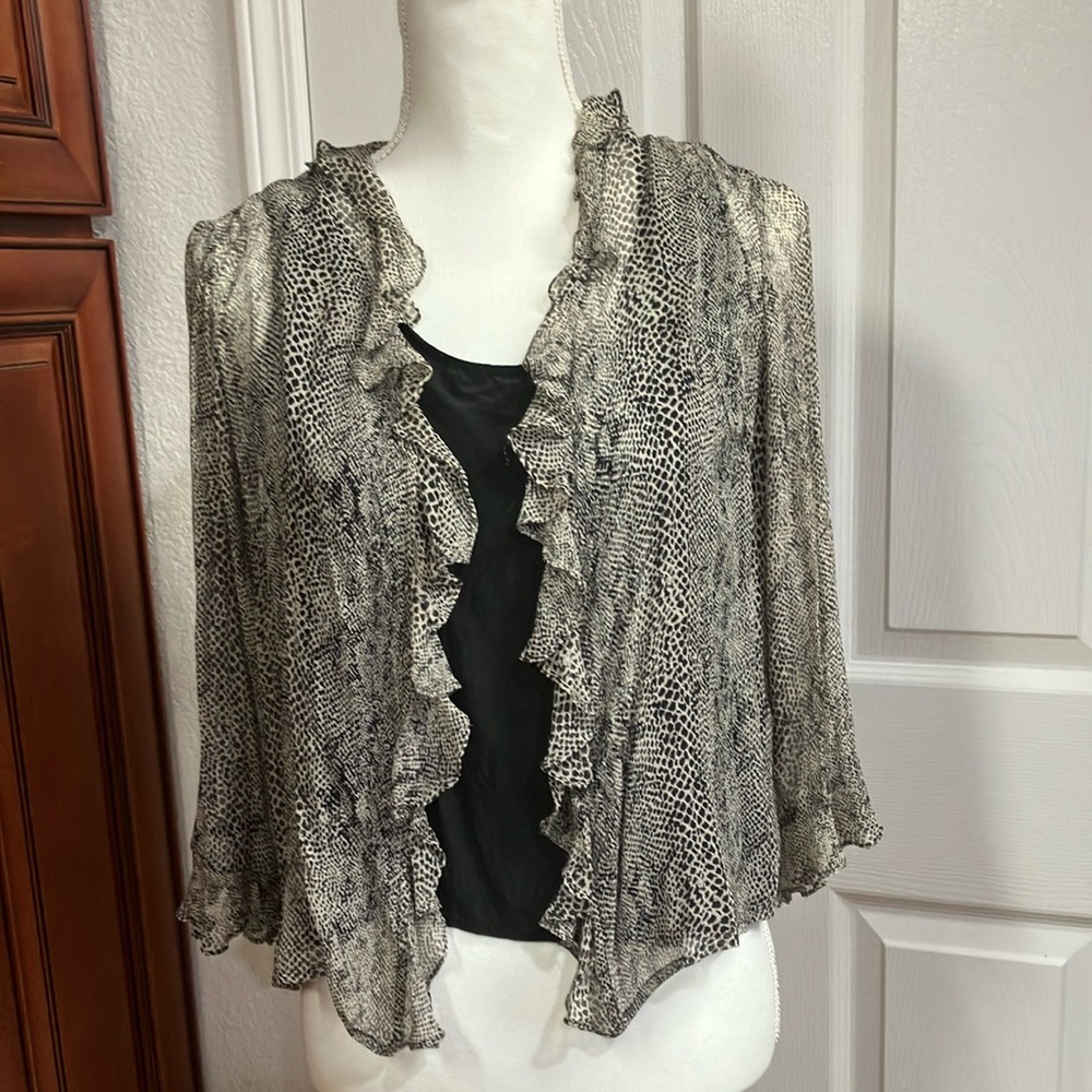 Vintage New City York Design Ruffled black/light gray Snake Print Blouse Size:M